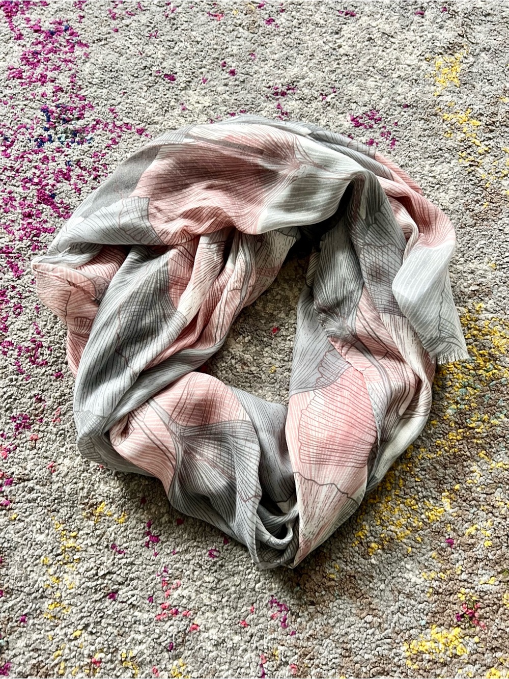 Ricki's Pink and Gray Leaf-Print Lightweight Scarf